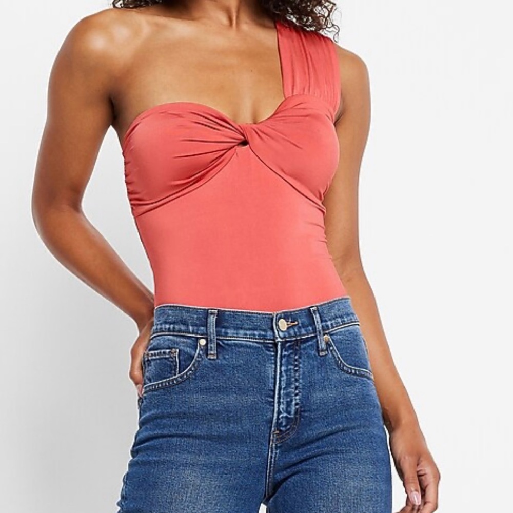 Express Body Contour One Shoulder Twist Thong Bodysuit